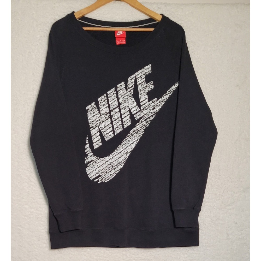 Vintage Mens Nike Sweatshirt Medium Logo Swoosh Black Long Sleeve‎ 0278